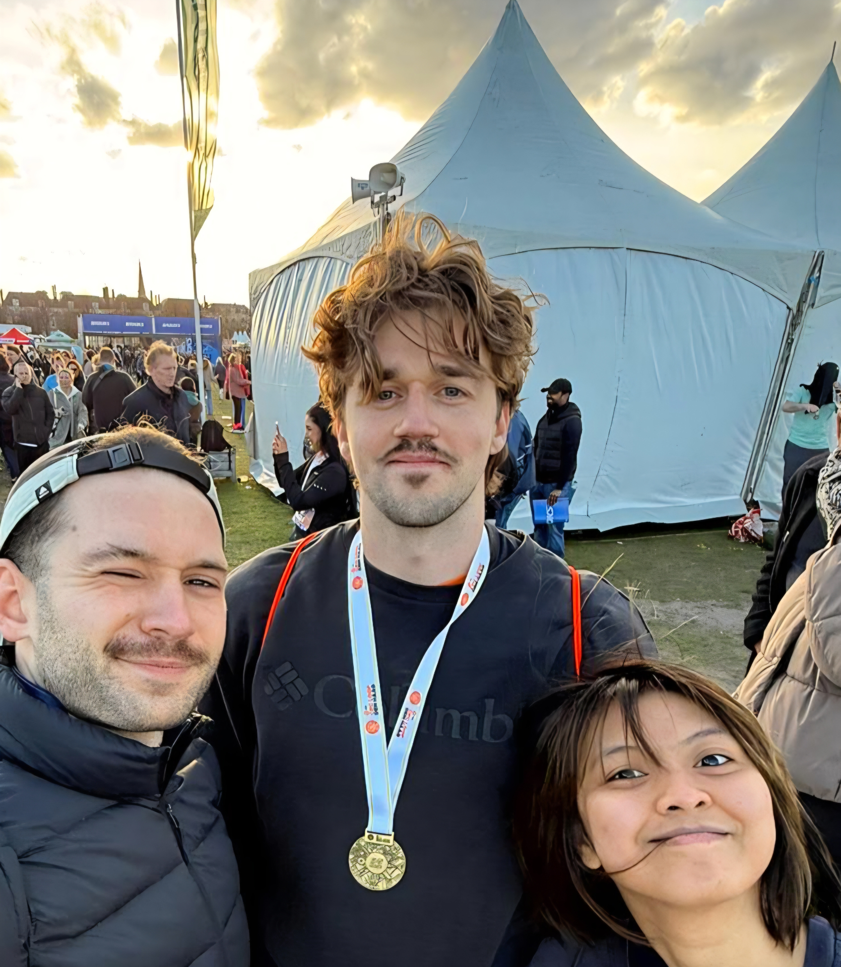 Greg (middle) with two friends after the CPC Den Haag race, March 2026